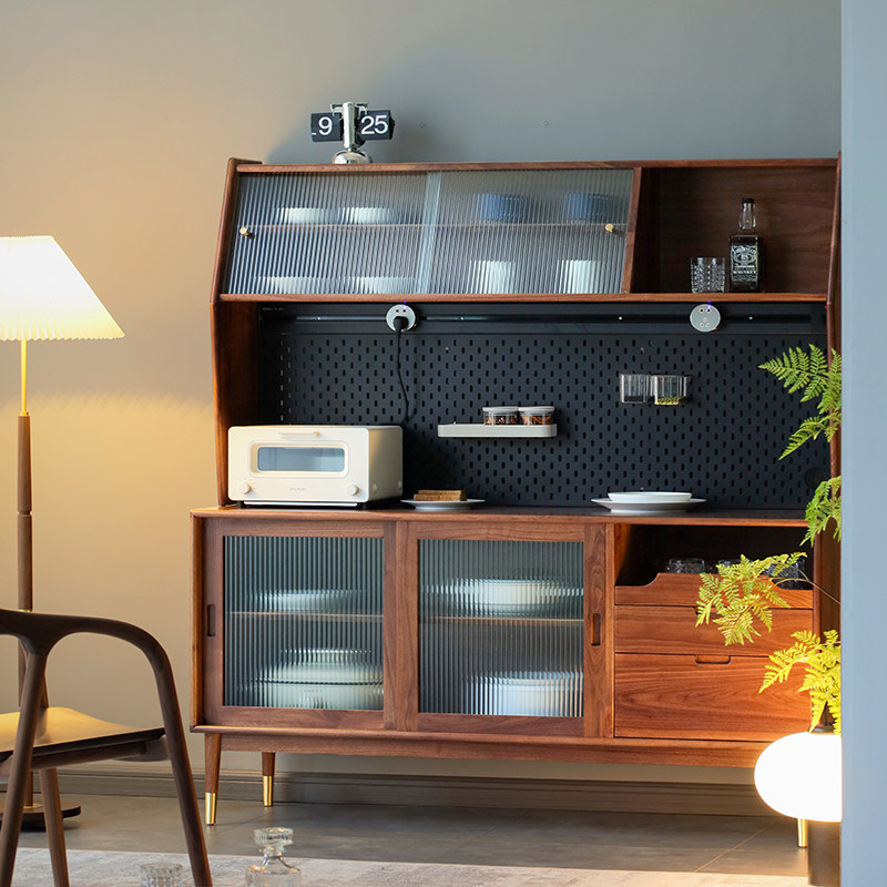 Pick up wooden wooden cupboard in Northern European black walnut cabinet solid wood locker tea cabinet high-end wine cabinet restaurant