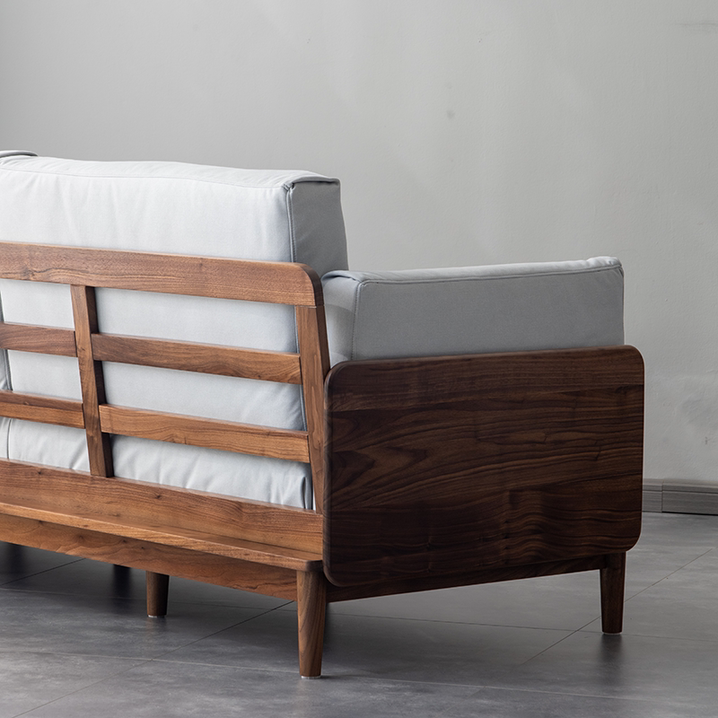 Shiying wood building Nordic simple light luxury black walnut sofa solid wood Japanese-style small apartment three-seat sofa combination