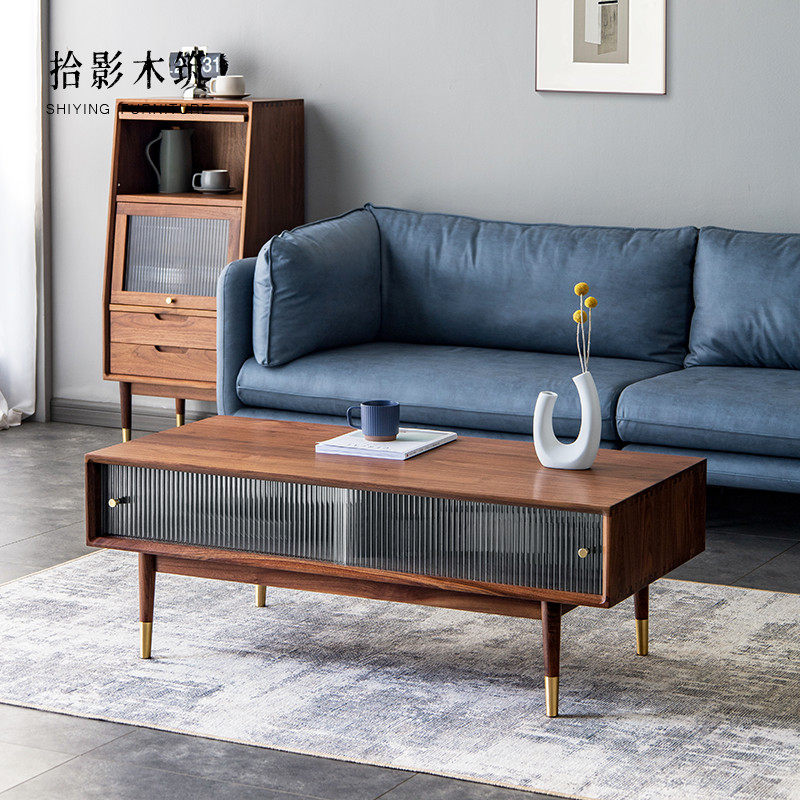 ten Shadow wood Tsukiji YorNordic Light Extravagant Solid Wood Tea Table Black Walnuts Wood Log Small Family Type Day Style Living-room Tea Table