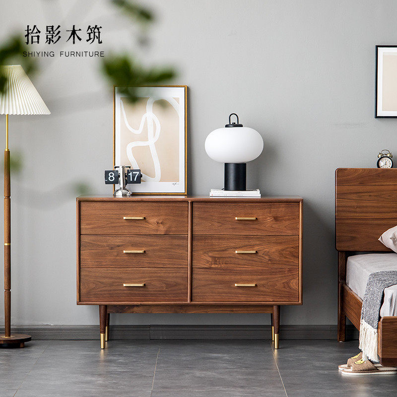 Pick up wooden wooden North Europe light luxury walnut wood 6 cupboard solid wooden bedroom six - cupboard locker