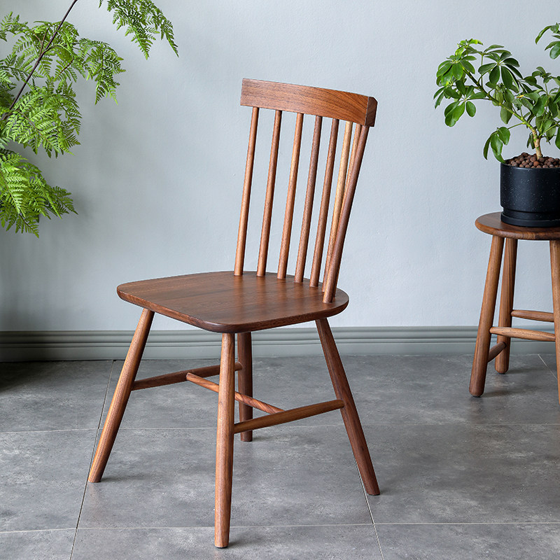 ten Shadi Wood Building Nordic Light Lavish Black Walnut Wood Dining Chair Day Style Solid Wood Chair Home Backrest Windsor Chair Modern Brief