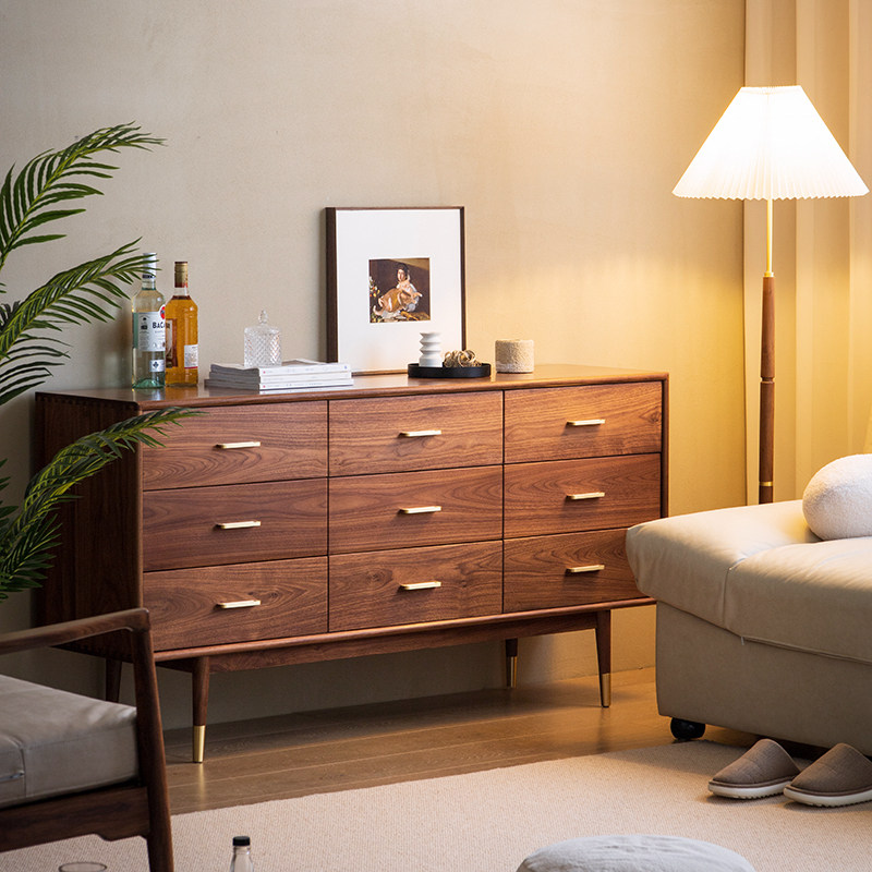 ten shaded wood Tsukuba Walnut Wood Nine Bucket Cabinet Solid Wood Nordic Brief Guest Dining Room Lockers Bedroom 9 Bucket Cabinet