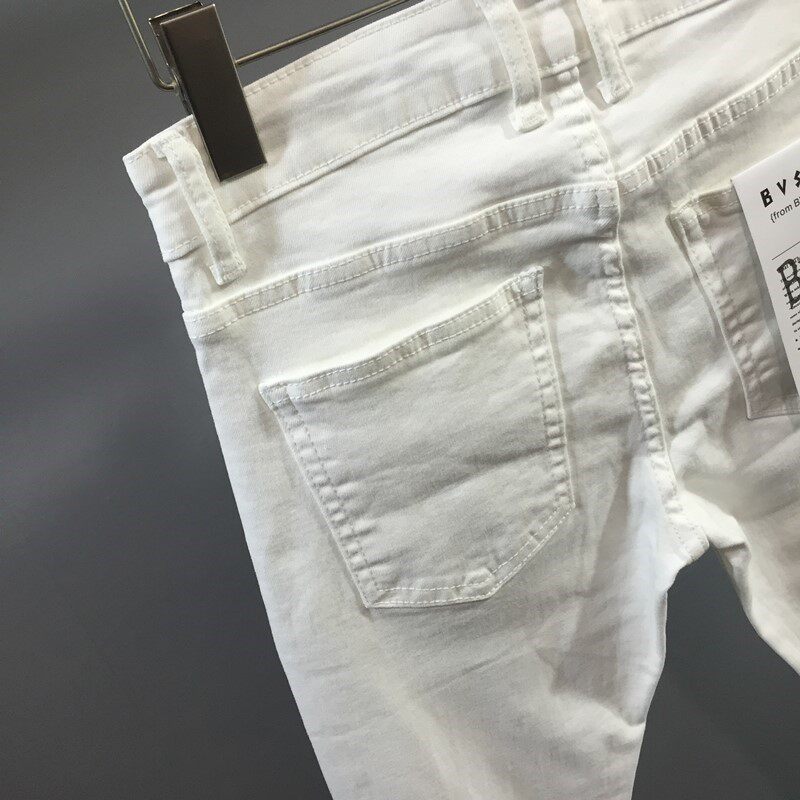 товар из китая 男士修身弹力白边牛仔裤2025春夏时尚全新高端容易匹配小脚九分裤