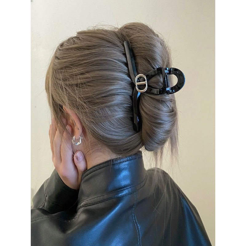 Busan Trendy Fashion Metal Letter Large Hair Clip Simple Versatile Black High-End Hair Accessory Shark Clip
