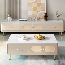 Solid wood cream style slate coffee table TV cabinet combination modern simple home small apartment living room storage floor cabinet