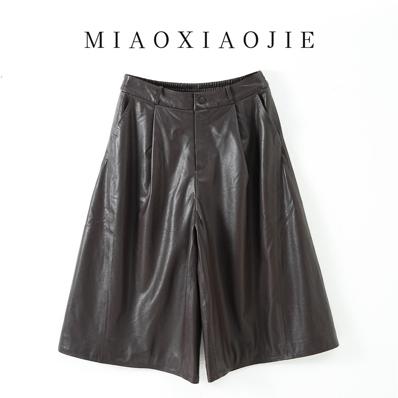 2026 Autumn/Winter New High-Waisted Genuine Leather Wide-Leg Cropped Pants for Women, Loose Casual Sheepskin Versatile Leather Mid-Length Pants 2026 Autumn/Winter New High-Waisted Genuine Leather Wide-Leg Cropped Pants for Women, Loose Casual Sheepskin Versatile Leather Mid-Length Pants