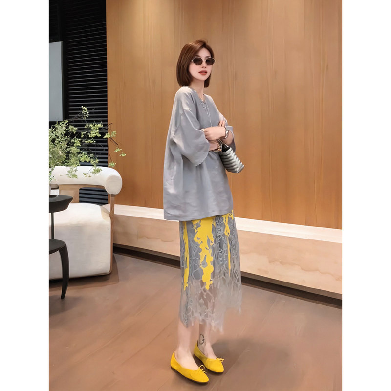 Yueyue Doesn'T Eat Fish【Sunset Iris】Summer New Style Niche Minimalist Color-Blocking Slimming Versatile Skirt D3139 Yueyue Doesn'T Eat Fish【Sunset Iris】Summer New Style Niche Minimalist Color-Blocking Slimming Versatile Skirt D3139