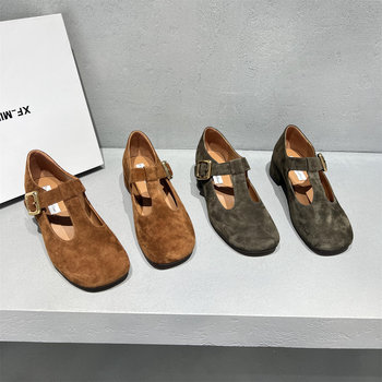 Genuine leather strap thick heel loafer single shoes mary jane shoes Genuine leather strap thick heel loafer single shoes mary jane shoes