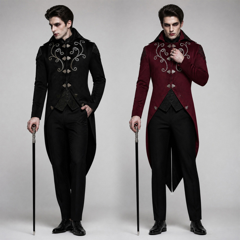 Halloween Castle Vampire Earl Cosplay New Gentleman Tailcoat Medieval Retro Costume Mid-Length Coat Halloween Castle Vampire Earl Cosplay New Gentleman Tailcoat Medieval Retro Costume Mid-Length Coat