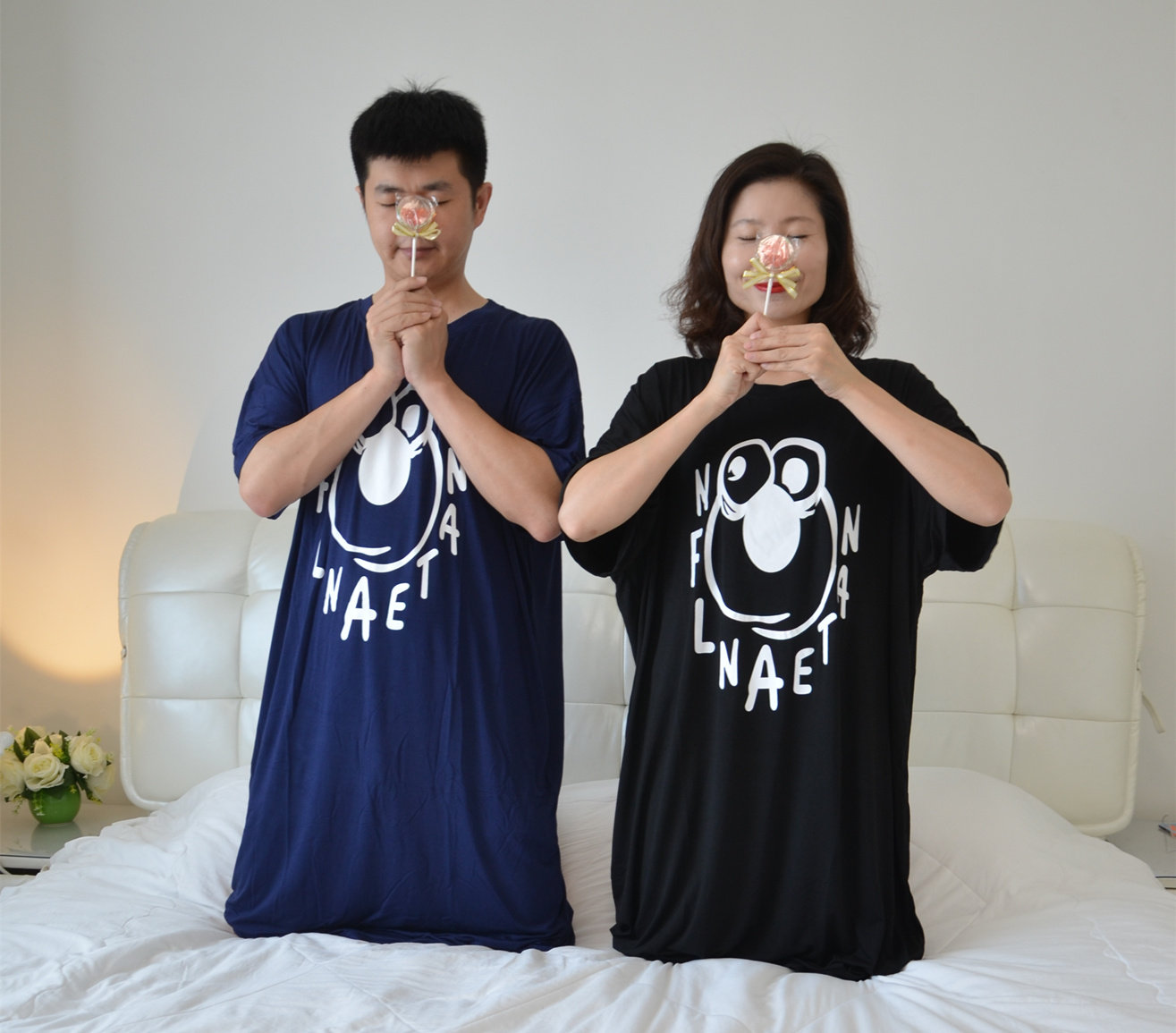 Gats up for overweight men and women lovers ghost horses sleeping skirts spring autumn summer short sleeves Long version Modale home pyjamas 200 catties