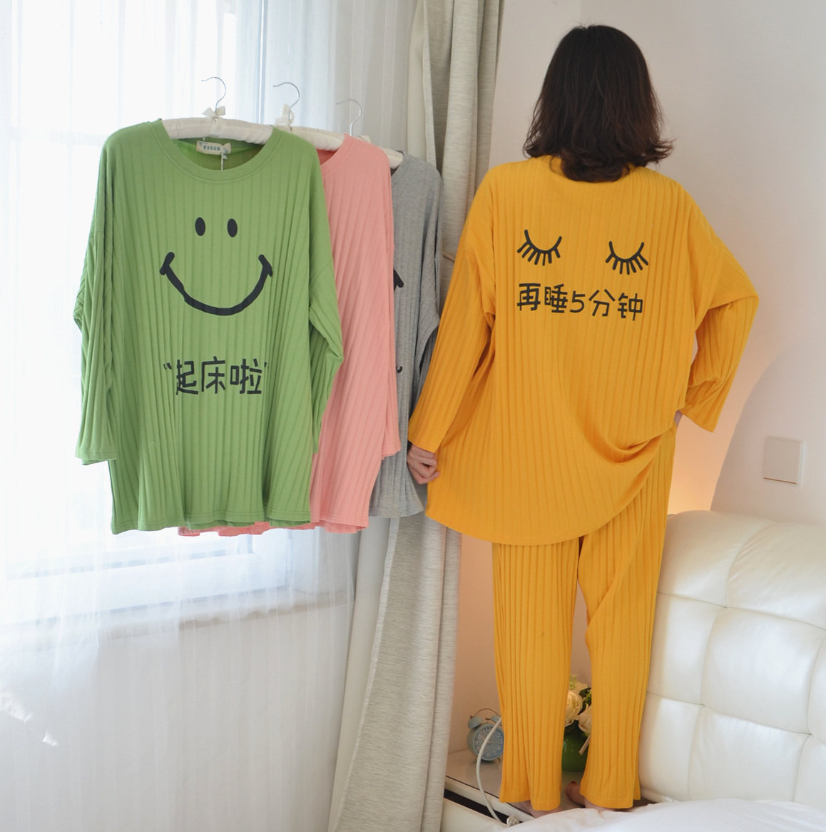 Plus Mast size for another 5 minutes Sleeping woman Spring and Autumn Long sleeves Pure cotton Fat MM loose Home Clothing Suit 200 catty