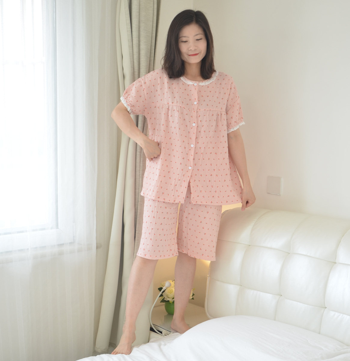 Clear Barn Summer Plus Mast Size Pure Cotton Yarn Short Sleeve Shorts Pregnant Woman Sleepwear Woman 200 Catty Haggi Blouse Cardiovert