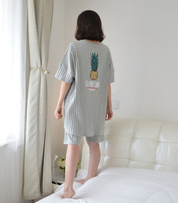 200 Jin summer Women thin cotton plus size short sleeve shorts pineapple pajamas fat MM pregnant women loose home wear