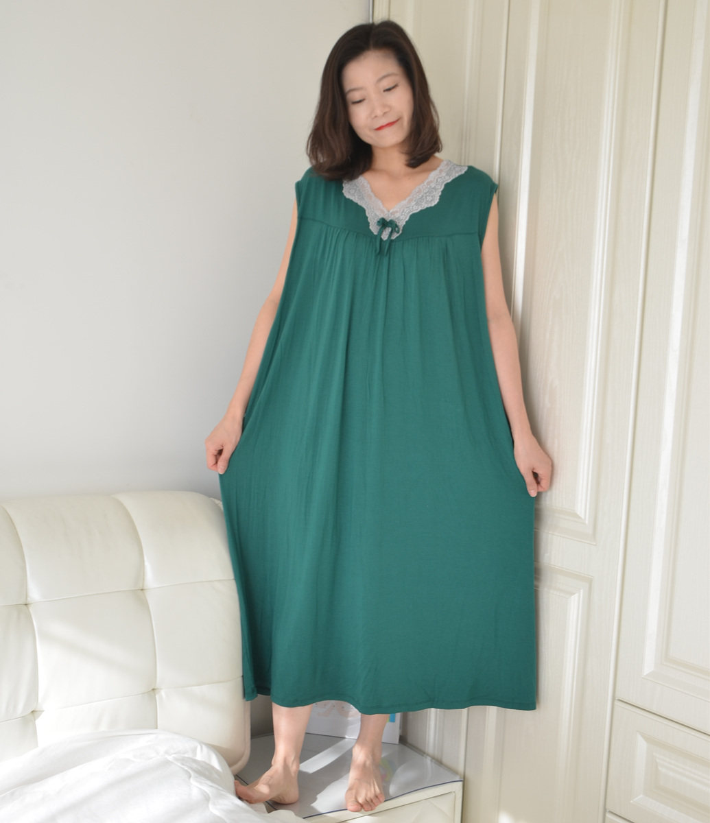 300 catty with mast size V collar sleeveless Modale Long version Sleeping dress Summer Lady Lady Lace Fat MM Loose Pajamas