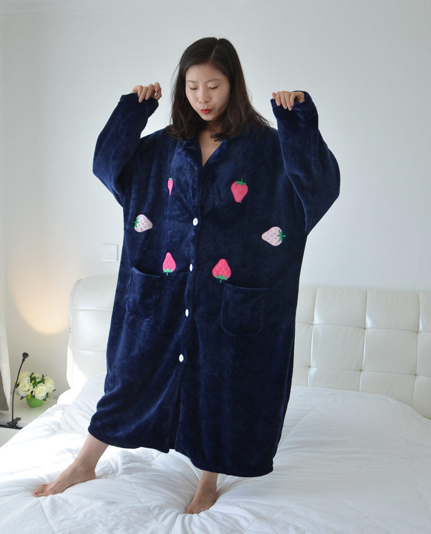 Winter embroidered flower flannel nightgown lady cardigan plus fat plus size fat MM200 jins coral fleece pajamas