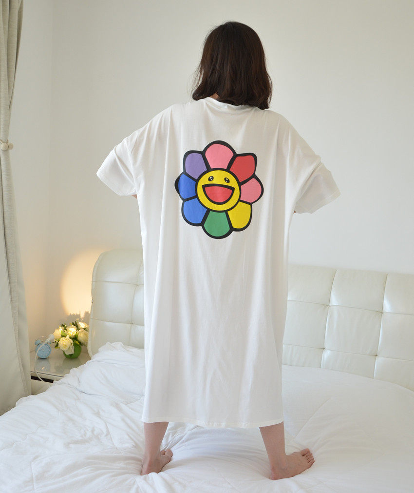 Car the smiley skirt summer lady thin knitting pure cotton short sleeve plus obese MM pajamas loose 200 pounds