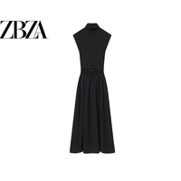 ZA foreign trade European and American clothing American high collar sleeveless bow tie splicing long dress 5029205