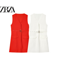 ZR European and American style foreign trade ZA women's clothing fashion niche belted sleeveless V-neck dress 77023272