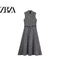 ZR European and American style foreign trade ZA women's fashionable temperament slim texture belt sleeveless dress 3644200