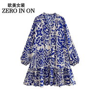 ZA foreign trade European and American clothing new temperament V-neck loose printed casual short dress 9878210