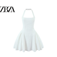 ZR European and American style foreign trade ZA women's clothing French sweet retro backless waist slimming halterneck suspender dress
