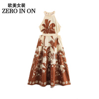 ZA foreign trade European and American clothing new French fashion design coconut tree print halter neck dress