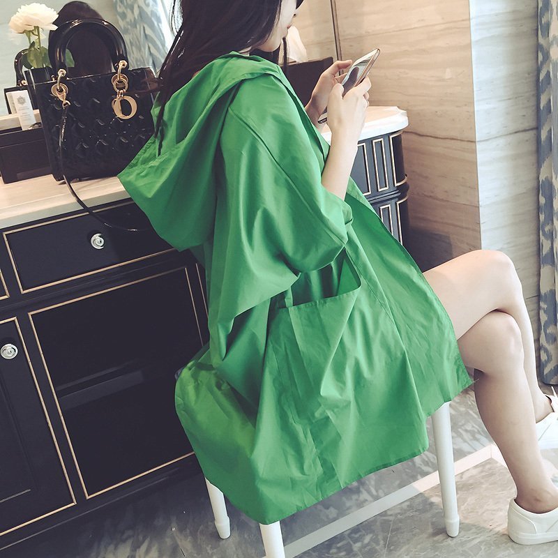 New South Korea Summer Pure Color Thin minimalist slim 100 hitch loose mid-length sunscreen jacket woman