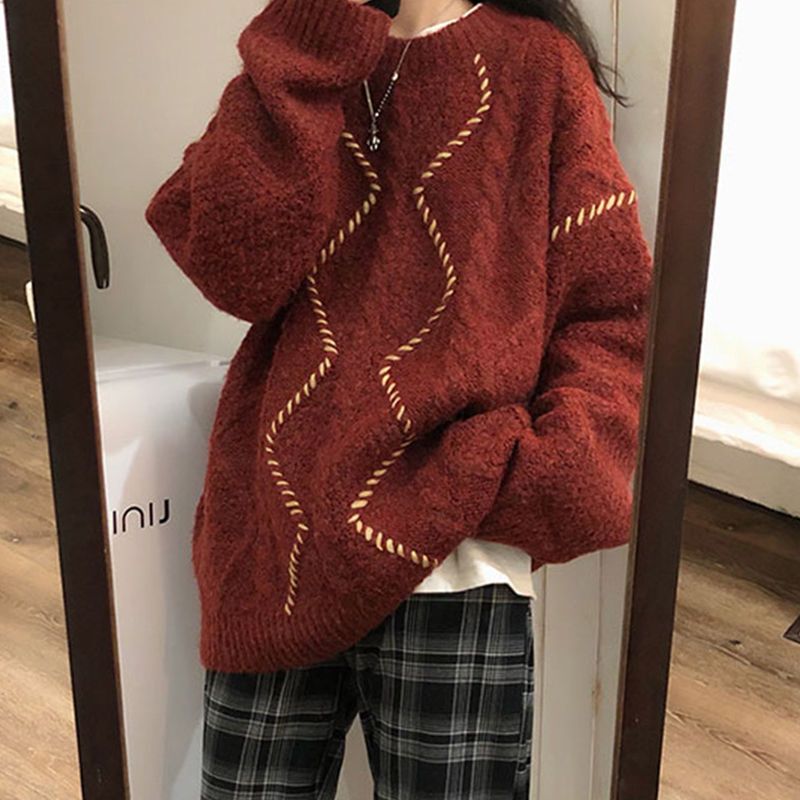 Red Sweater for Women, Autumn and Winter 2022 New Design, High-End Niche Lazy Style Early Autumn Top, Loose-Fitting Jacket