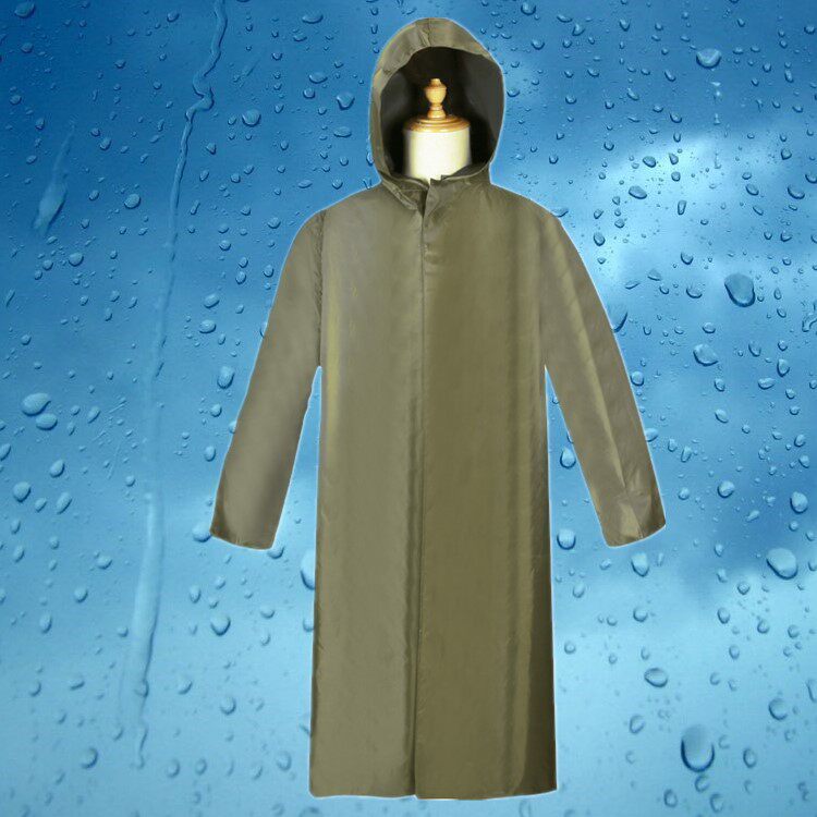 Canvas raincoat adult one-piece long version raincoat military yellow thickened men's outdoor labor protection windproof raincoat electric car poncho