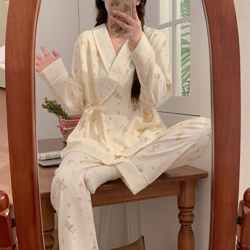 Maternity Pajamas with Breast Pads, Spring and Autumn Cloud Cotton, Nursing Sleepwear for Pregnant Women, Postpartum Summer Thin Long-Sleeved Kimono for Expectant Mothers Maternity Pajamas with Breast Pads, Spring and Autumn Cloud Cotton, Nursing Sleepwear for Pregnant Women, Postpartum Summer Thin Long-Sleeved Kimono for Expectant Mothers