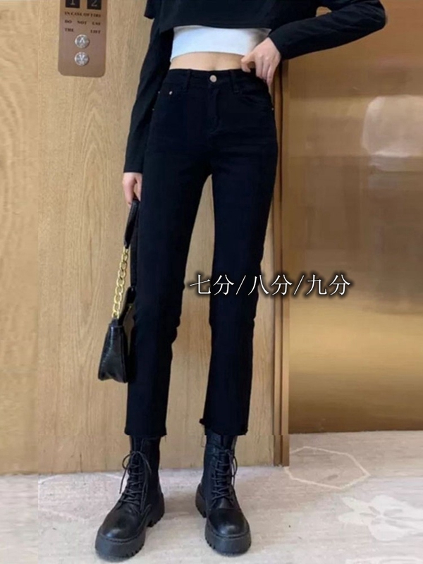 150cm Petite Women's Black Straight-Leg Cropped Jeans, High-Waisted, New Summer Style, Loose Fit, Slimming, Eight-Tenths Length Cigarette Pants