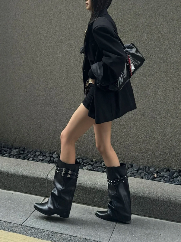 Slimming Studded Bootcut Boots 2026 Summer New Pointed Embroidered Western Cowboy Boots Retro Hot Girl Long Boots for Women Slimming Studded Bootcut Boots 2026 Summer New Pointed Embroidered Western Cowboy Boots Retro Hot Girl Long Boots for Women