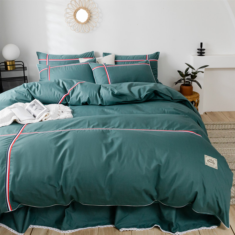 European solid color cotton padded thickened bed skirt bed four-piece cotton bed cover duvet cover Princess wind bed set