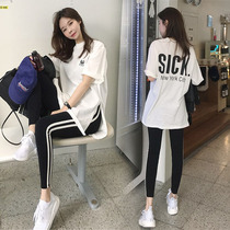Pregnant Women summer suit fashion model 2021 New Net red out short sleeve T-shirt thin top summer two-piece set