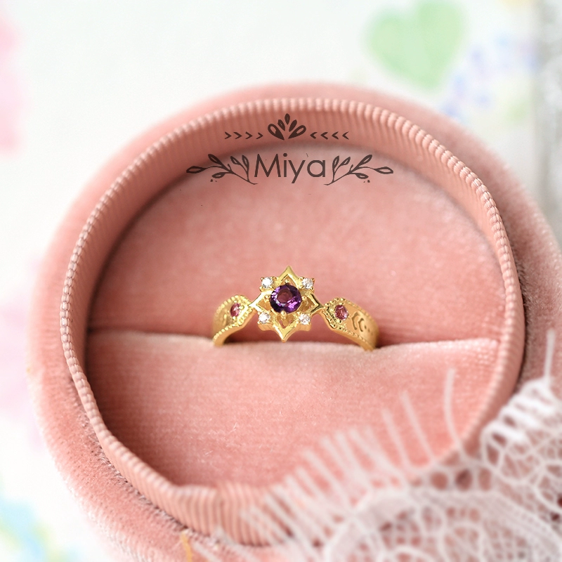 Miya độc quyền Frozen X samanth * đồng thương hiệu Công chúa Anna xung quanh chiếc nhẫn thạch anh tím - Nhẫn