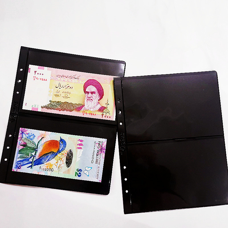 Numismatic book Inner sheet Leaflet Six Holes 2 Two Lines Black Bottom banknote loose-leaf Double-sided Loaded Stamps Collection pages loose-leaf inserts