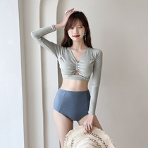 Swimsuit female 2021 new fashion Korean ins student fairy air split three-piece set thin small chest sunscreen long sleeve