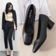 Work shoes for women, black high heels, thick heel single shoes, women's professional leather shoes, stewardess formal shoes, comfortable hotel work shoes