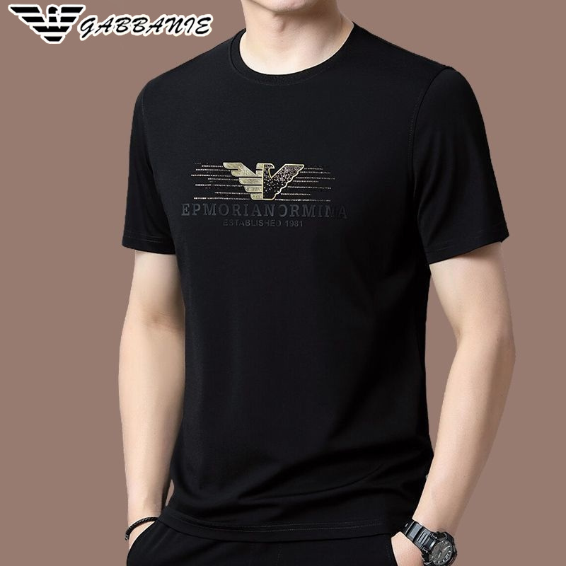 Authentic Italian Brand Men's Round Neck Short-Sleeved T-Shirt Ice Silk 2025 New Summer Thin Style Men's Clothing Trendy