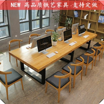 Iron Art Nordic Solid Wood Computer Table And Chairs Staff Multiperson Talks Desk Portfolio Modern Studio Office