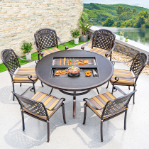 Outdoor BBQ table and chair cast aluminum garden balcony open air pot table table villa outdoor iron smoke-free double furnace