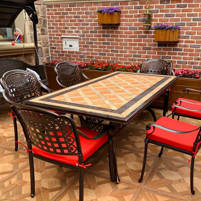 Outdoor cast aluminum table and chair balcony combined EuroVilla Outdoor courtyard garden iron table and chair leisure long desk