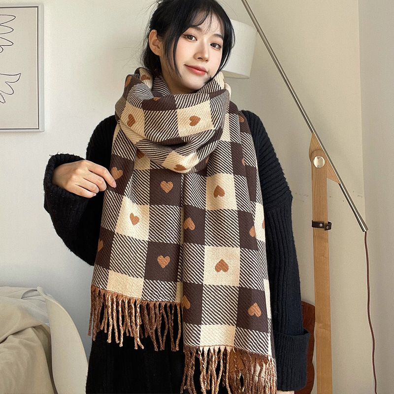 Cailin Kelin net red double-sided color matching love plaid scarf women's autumn and winter warm scarf shawl winter