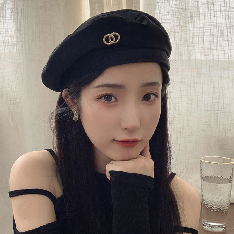 Cailin Kelin Japanese gold velvet metal beret female leather retro temperament painter hat pumpkin hat tide