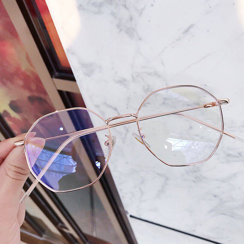 Plain glasses female ins small face Korean tide can be equipped with degree polygon glasses frame anti-blue radiation flat light