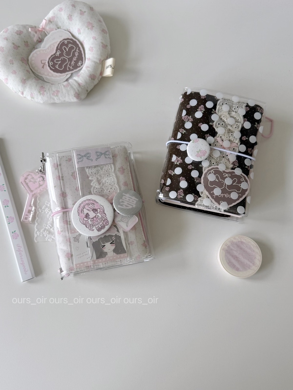 Ours_Oir|Small Rose Lace Polka Dot Vintage-Style Handmade Tn Storage Bag with Multiple Compartments, Zipper Pocket for Planners Ours_Oir|Small Rose Lace Polka Dot Vintage-Style Handmade Tn Storage Bag with Multiple Compartments, Zipper Pocket for Planners