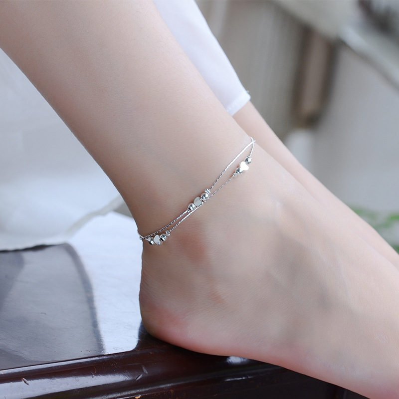 Hoang dã 925 sterling bạc vòng chân Nhật Bản và Hàn Quốc thời trang đồ trang sức bạc sợi dây màu đỏ nữ sao chuông vòng chân