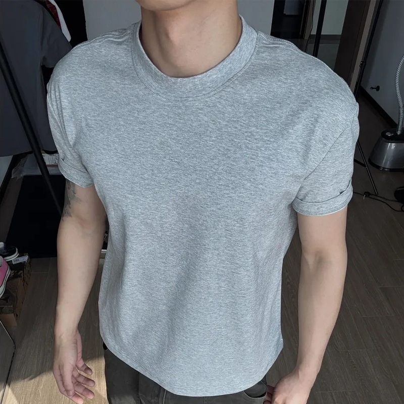 Solona 250g Quick-Dry Cooling Ice-Silk Men's Regular Shoulder T-Shirt with a Large Fit, Small Neckline, Boxy Short-Sleeve Casual T-Shirt