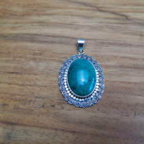 Bali 925 silver fine work pine stone pendant original design ethnic wind silver decoration Nepal silver decorated with ethnic wind