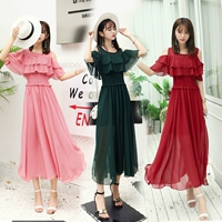 Bohemian đầm voan mùa hè mới 17 cánh hoa tay áo off-the-vai của phụ nữ tính khí mỏng váy dài đầm maxi